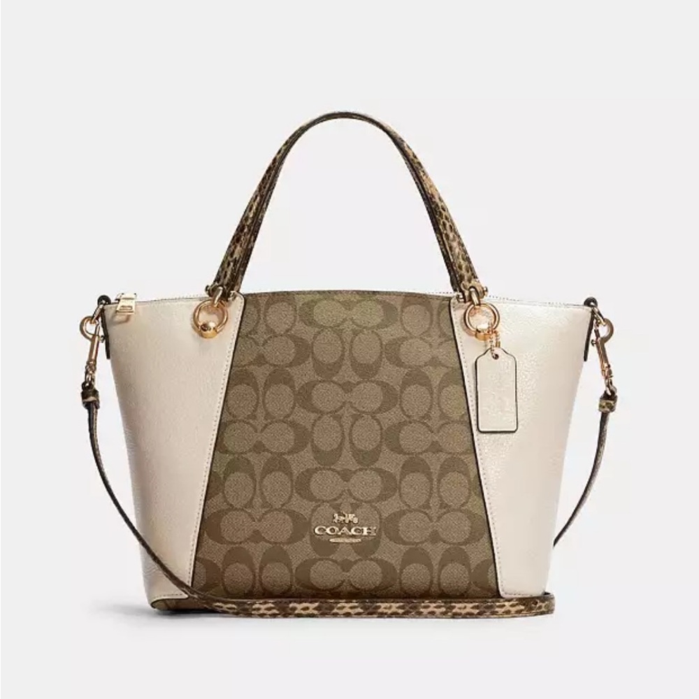 Coach Kasey Satchel in Colorblock Signature Canvas Khaki / Chalk Multi